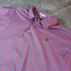 Peter Millar Polo Shirt Mens XL Red Blue Striped Golf Casual Preppy